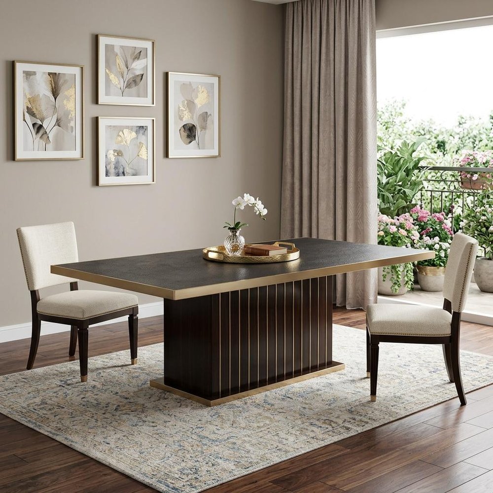 Black and Gold Wood Pedestal Base Dining Table - 95-inch