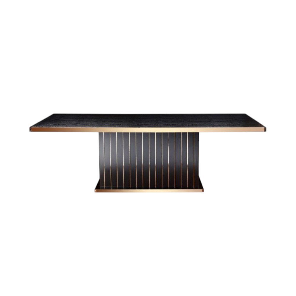 Black and Gold Wood Pedestal Base Dining Table - 95-inch