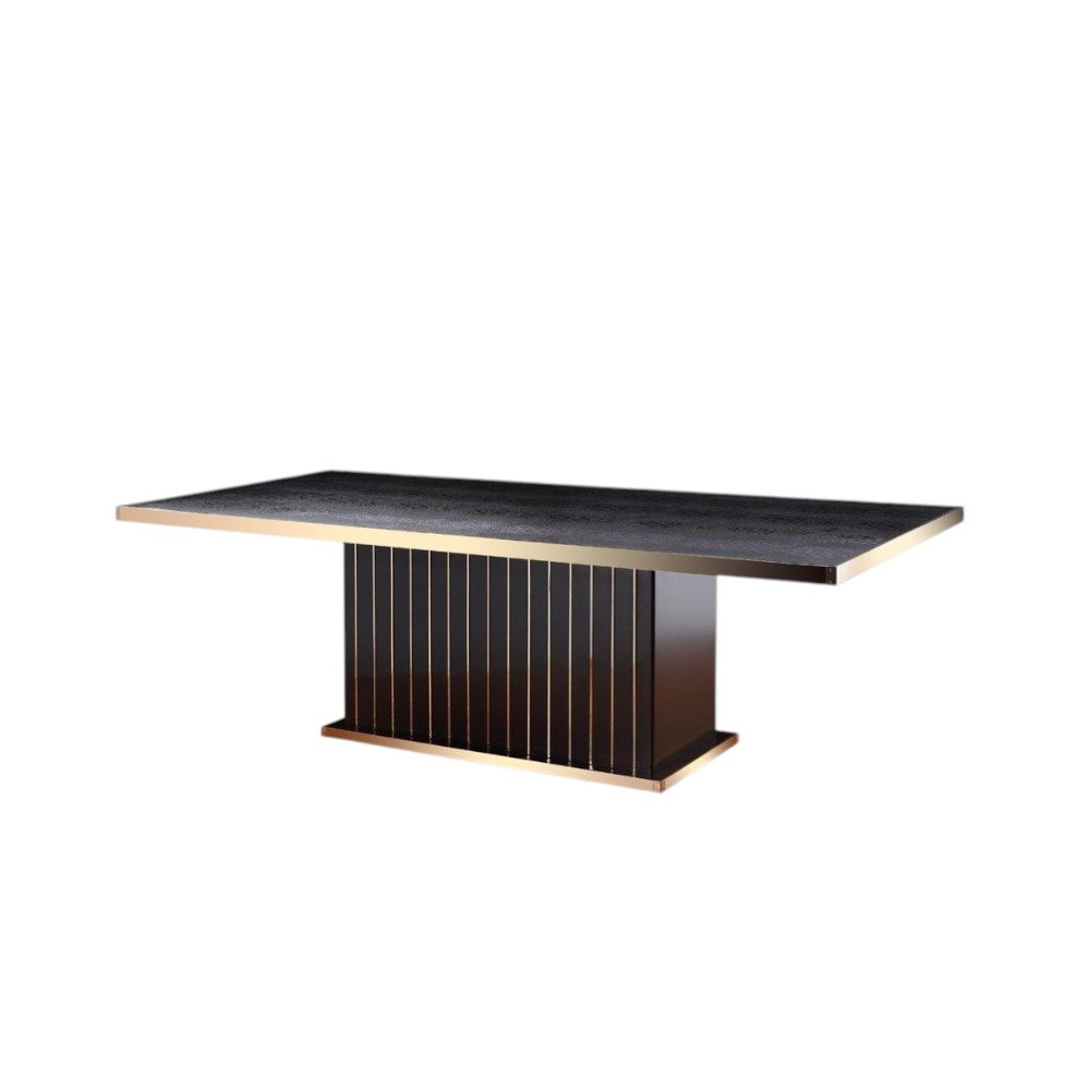 Black and Gold Wood Pedestal Base Dining Table - 95-inch