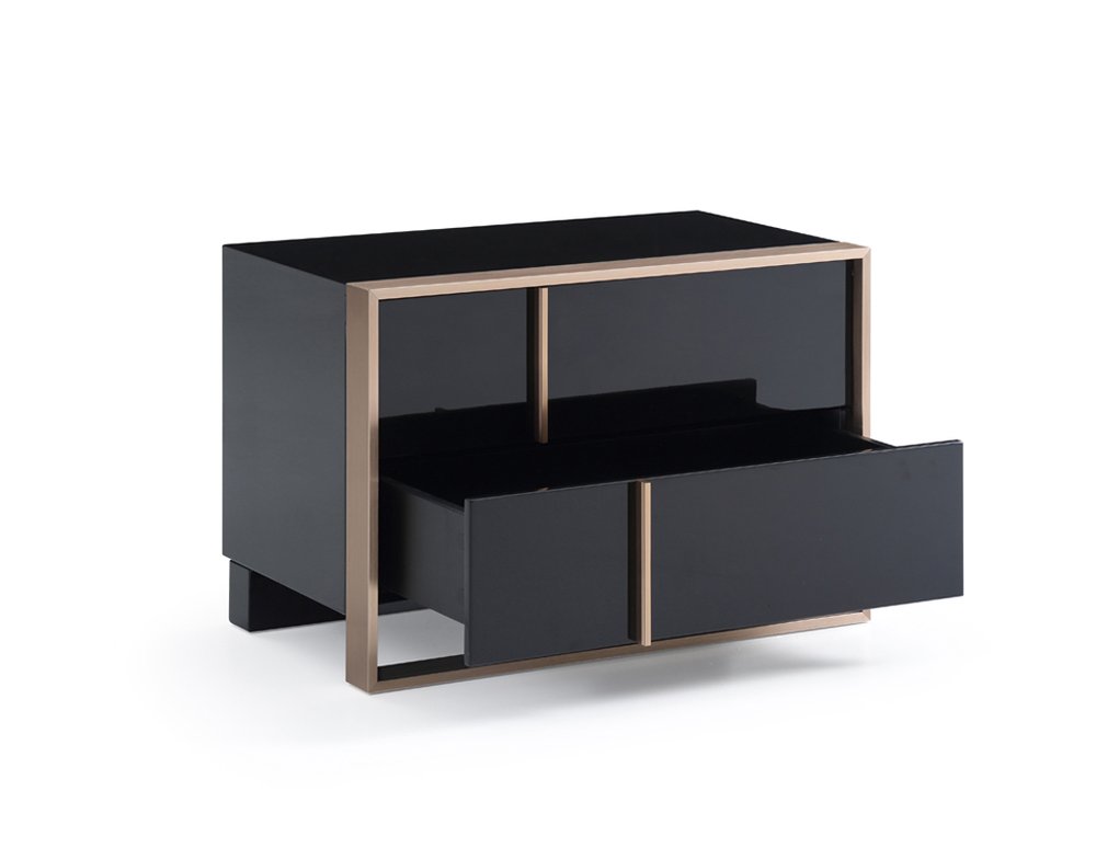 Black Wood Two Drawer Nightstand - 20-inch