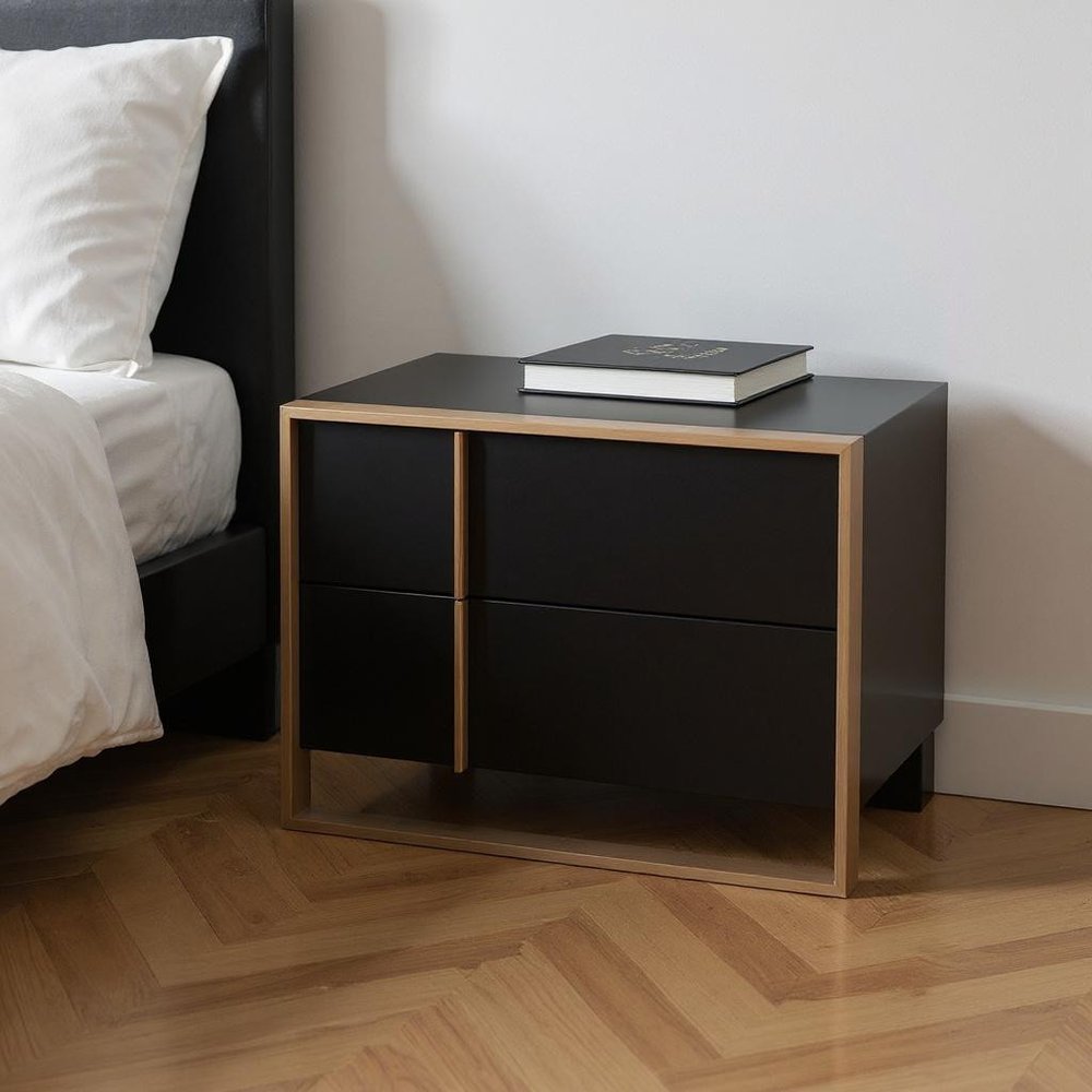 Black Wood Two Drawer Nightstand - 20-inch