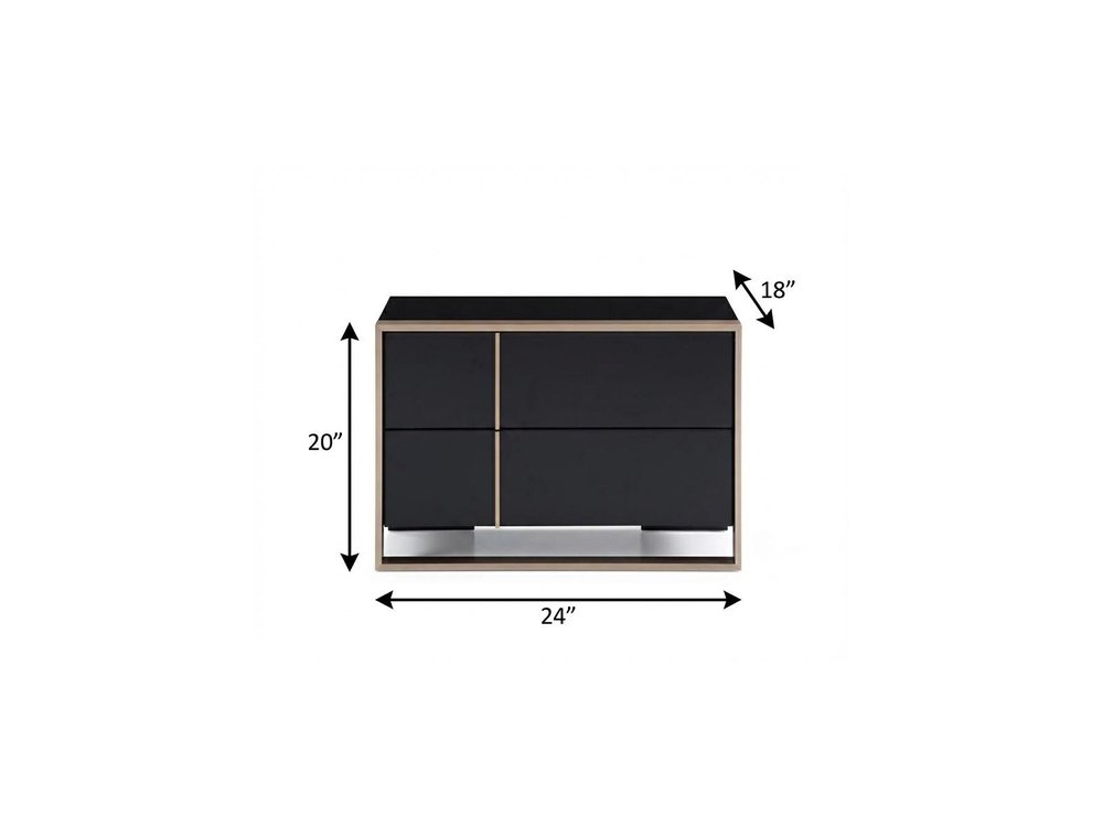 Black Wood Two Drawer Nightstand - 20-inch