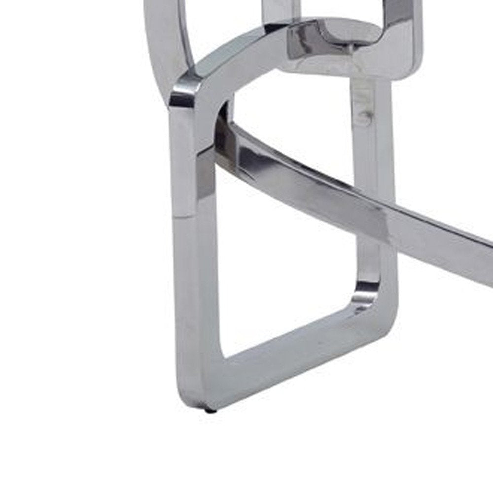 Clear and Silver Glass and Stainless Steel Trestle Base Dining Table - 79-inch