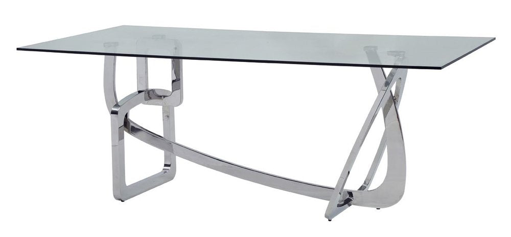 Clear and Silver Glass and Stainless Steel Trestle Base Dining Table - 79-inch