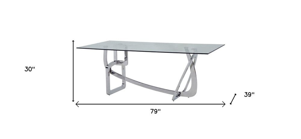 Clear and Silver Glass and Stainless Steel Trestle Base Dining Table - 79-inch