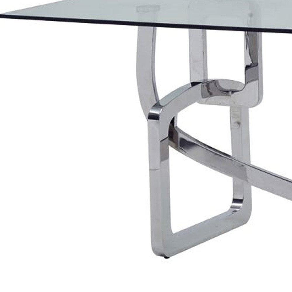 Clear and Silver Glass and Stainless Steel Trestle Base Dining Table - 79-inch