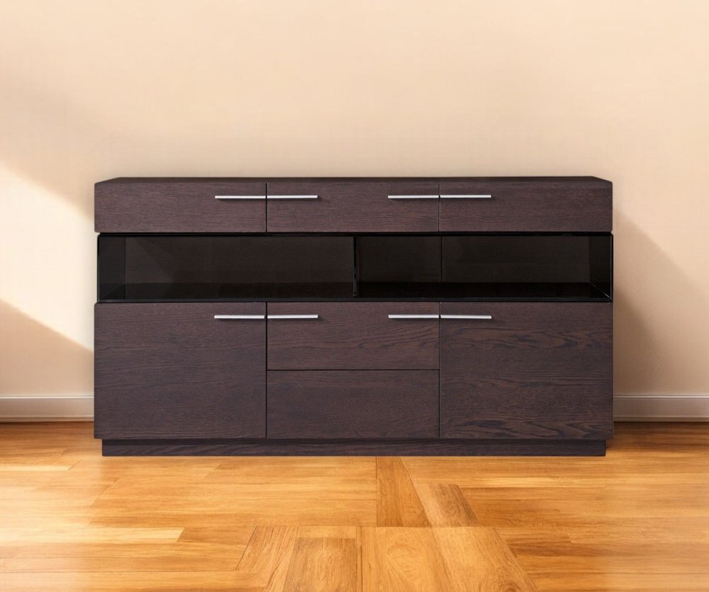 Brown Solid Wood Sideboard with Glass Doors - 59-inch