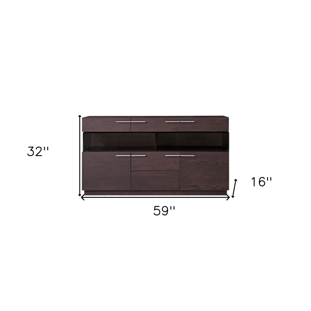 Brown Solid Wood Sideboard with Glass Doors - 59-inch