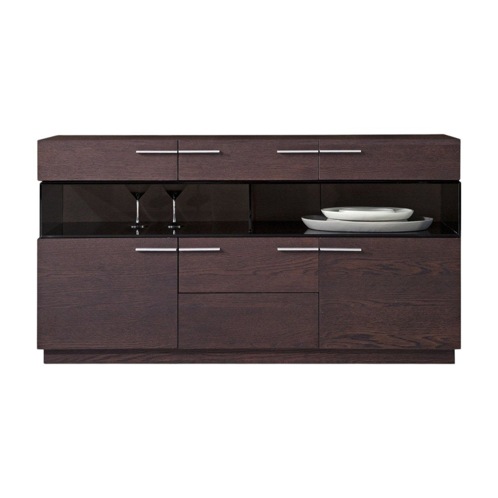 Brown Solid Wood Sideboard with Glass Doors - 59-inch