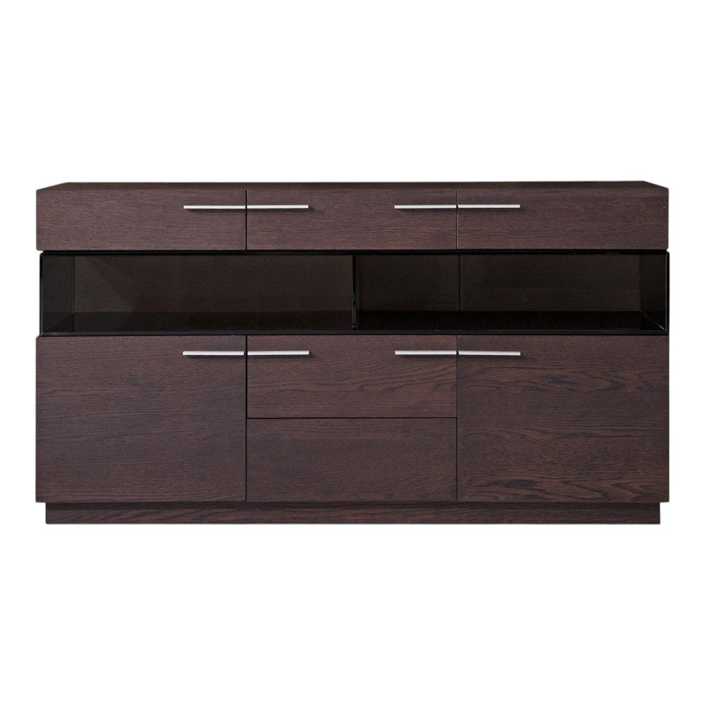 Brown Solid Wood Sideboard with Glass Doors - 59-inch