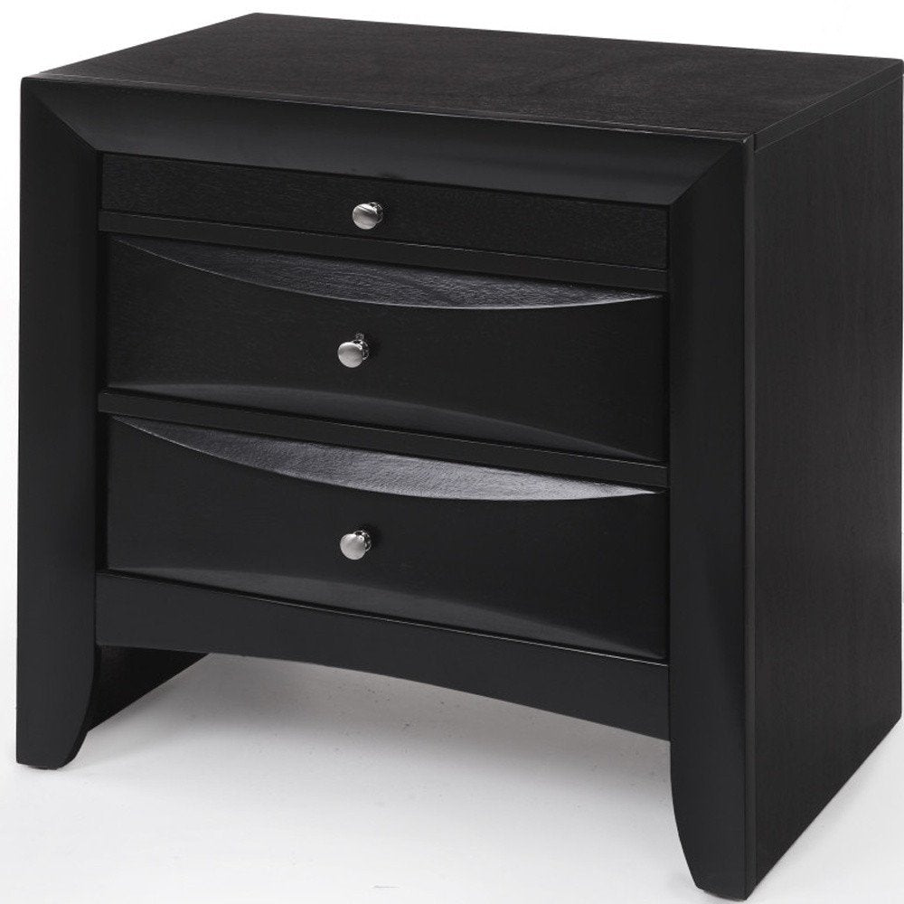 Dark Brown Solid Wood Three Drawer Nightstand - 25-inch