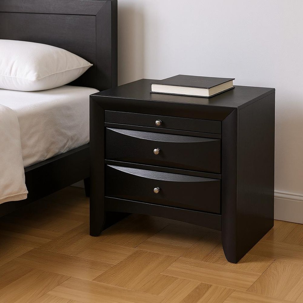 Dark Brown Solid Wood Three Drawer Nightstand - 25-inch