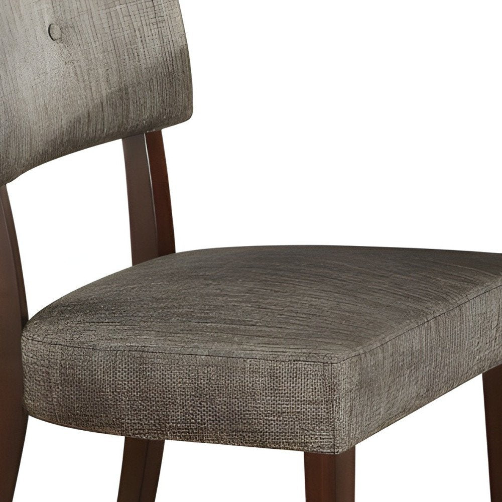 Set of Two Tufted Gray and Brown Upholstered Fabric Open Back Dining Side Chairs