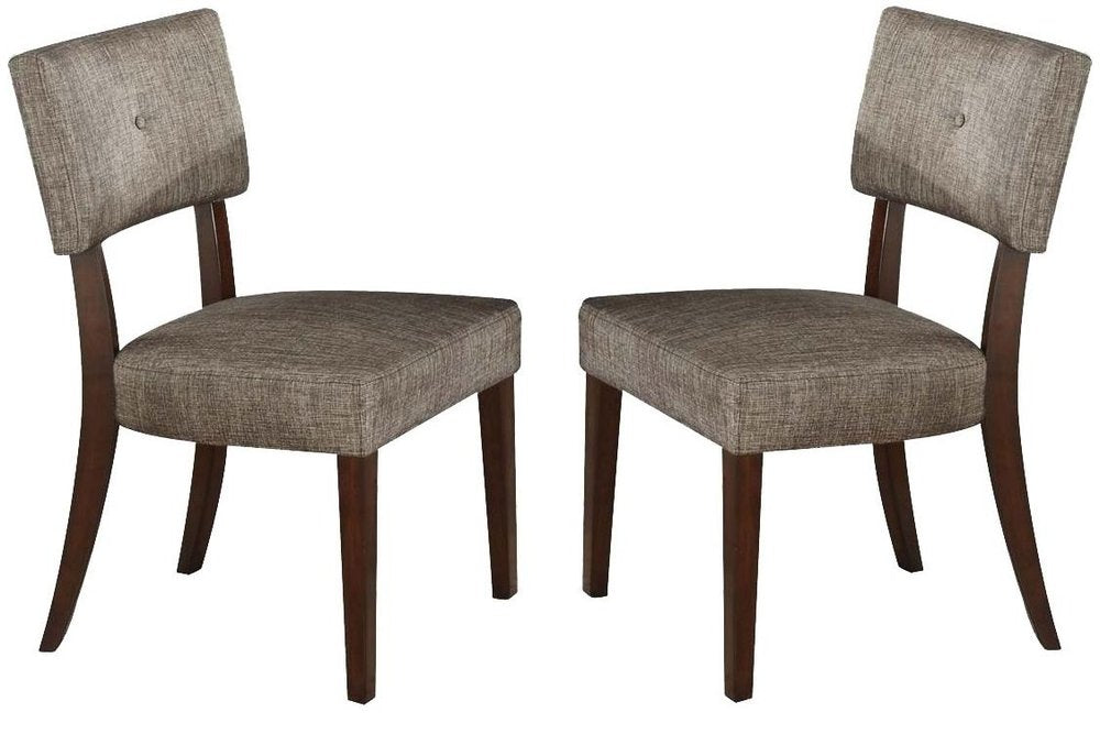 Set of Two Tufted Gray and Brown Upholstered Fabric Open Back Dining Side Chairs