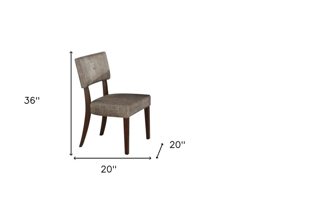 Set of Two Tufted Gray and Brown Upholstered Fabric Open Back Dining Side Chairs