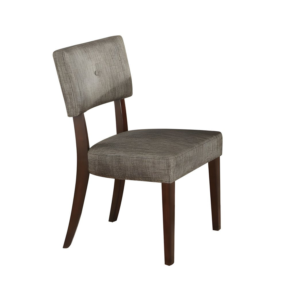 Set of Two Tufted Gray and Brown Upholstered Fabric Open Back Dining Side Chairs