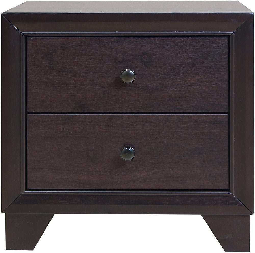 Espresso Two Drawers Solid Wood Nightstand - 22-inch