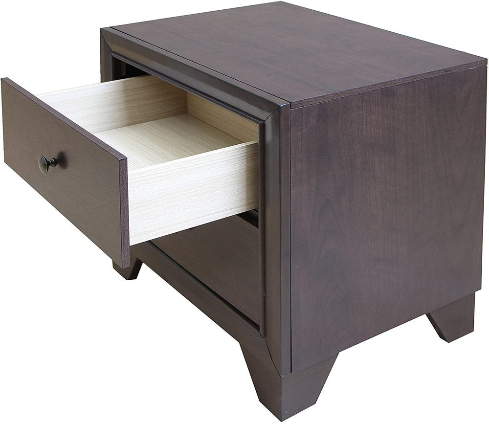 Espresso Two Drawers Solid Wood Nightstand - 22-inch