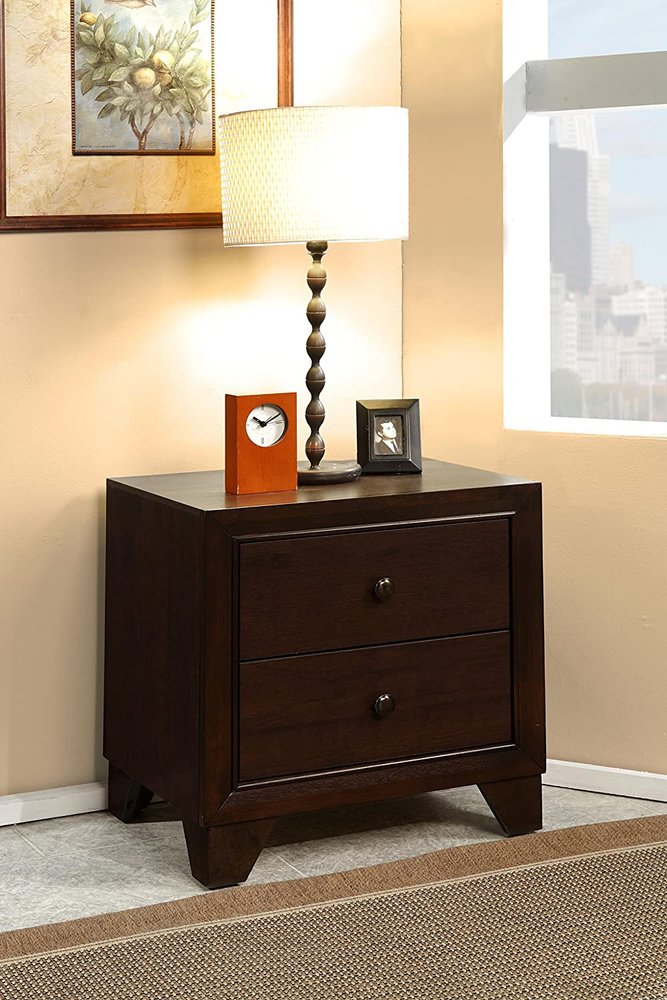 Espresso Two Drawers Solid Wood Nightstand - 22-inch
