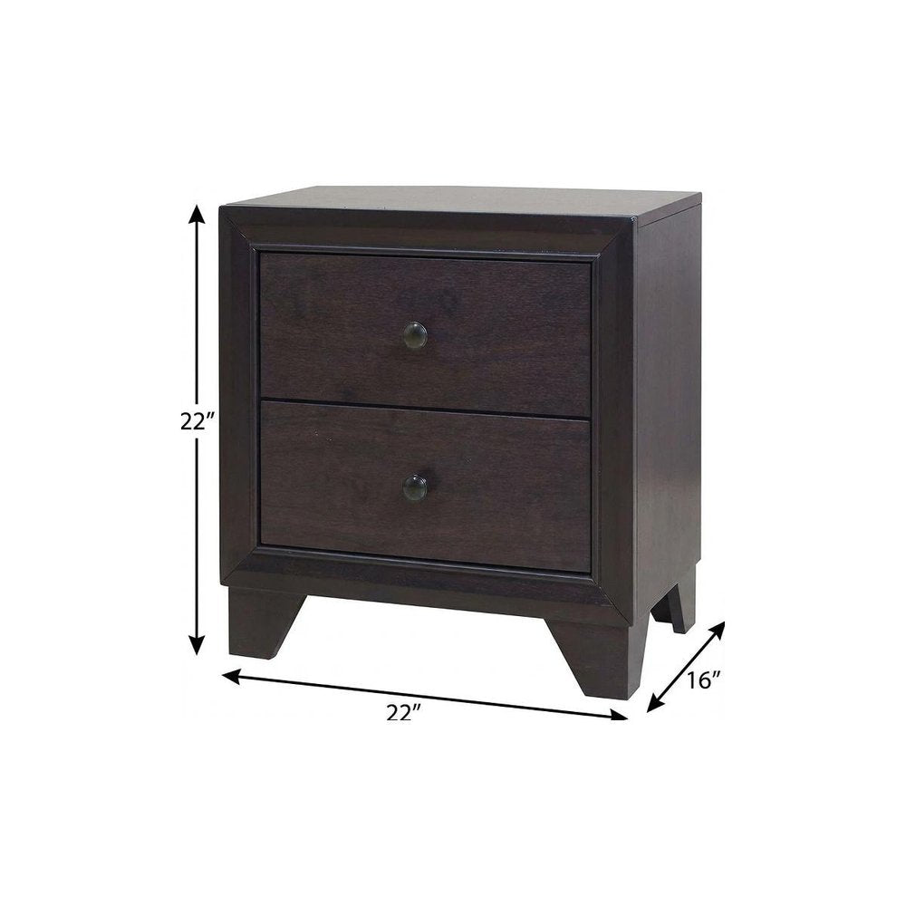 Espresso Two Drawers Solid Wood Nightstand - 22-inch
