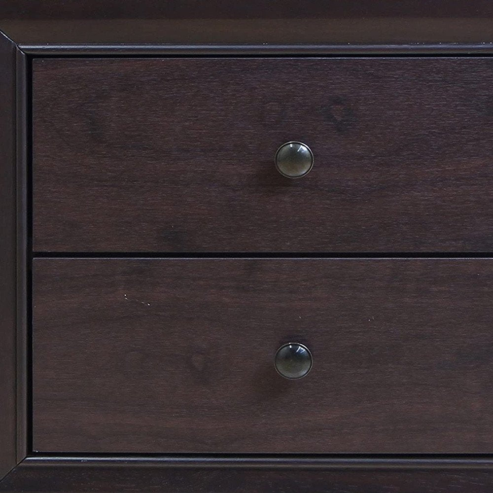 Espresso Two Drawers Solid Wood Nightstand - 22-inch