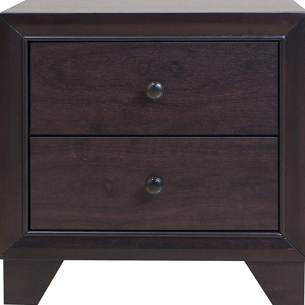 Espresso Two Drawers Solid Wood Nightstand - 22-inch