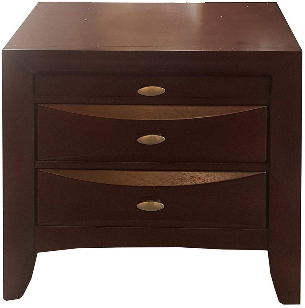 Espresso Three Drawers Solid Wood Nightstand - 25-inch