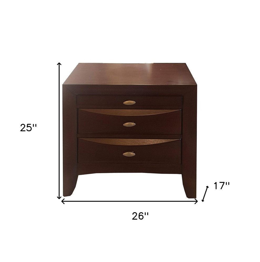 Espresso Three Drawers Solid Wood Nightstand - 25-inch