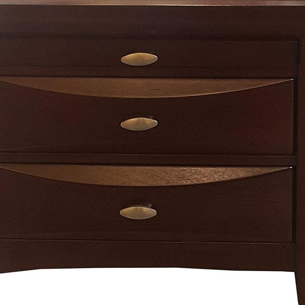 Espresso Three Drawers Solid Wood Nightstand - 25-inch