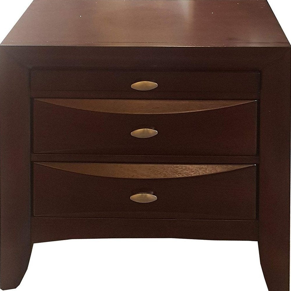 Espresso Three Drawers Solid Wood Nightstand - 25-inch