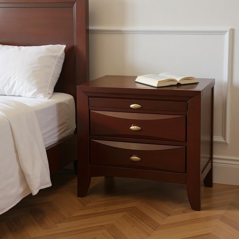 Espresso Three Drawers Solid Wood Nightstand - 25-inch