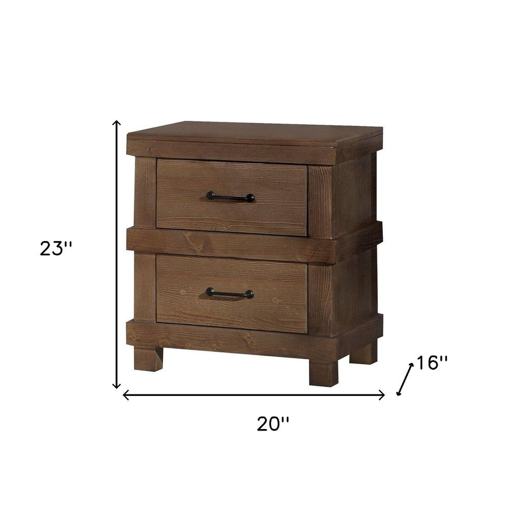 Brown Two Drawers Metal Nightstand - 23-inch