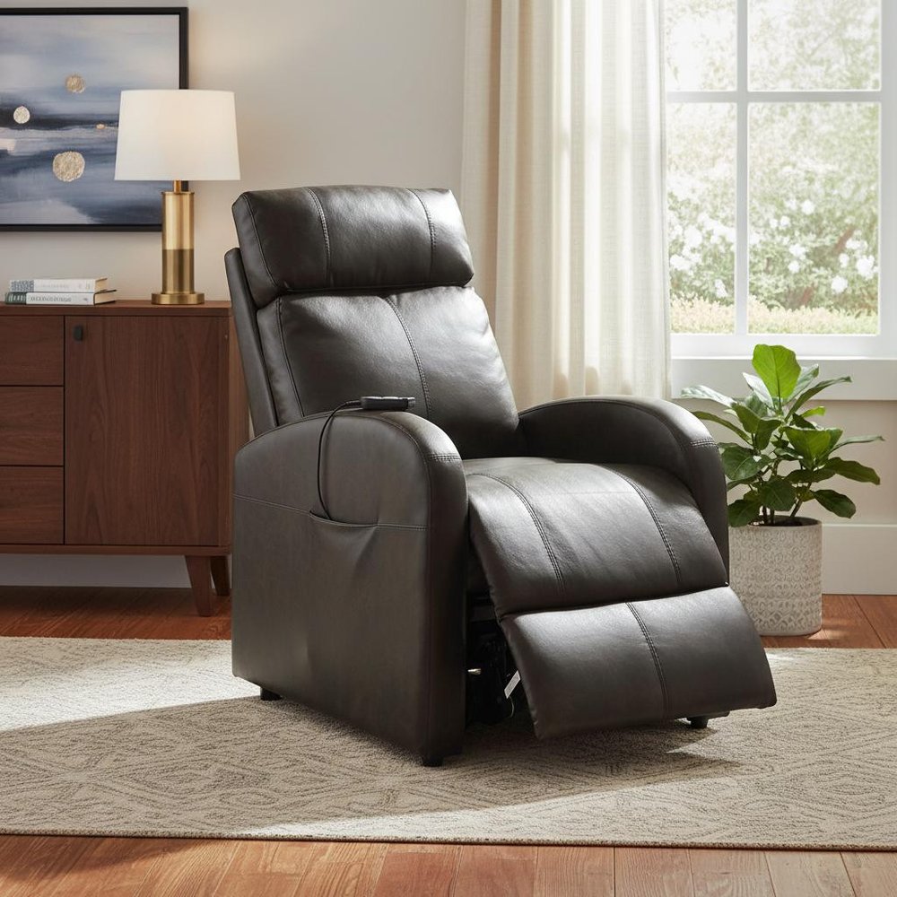 Red Tufted Faux Leather Power Lift Assist Recliner - 28-inch