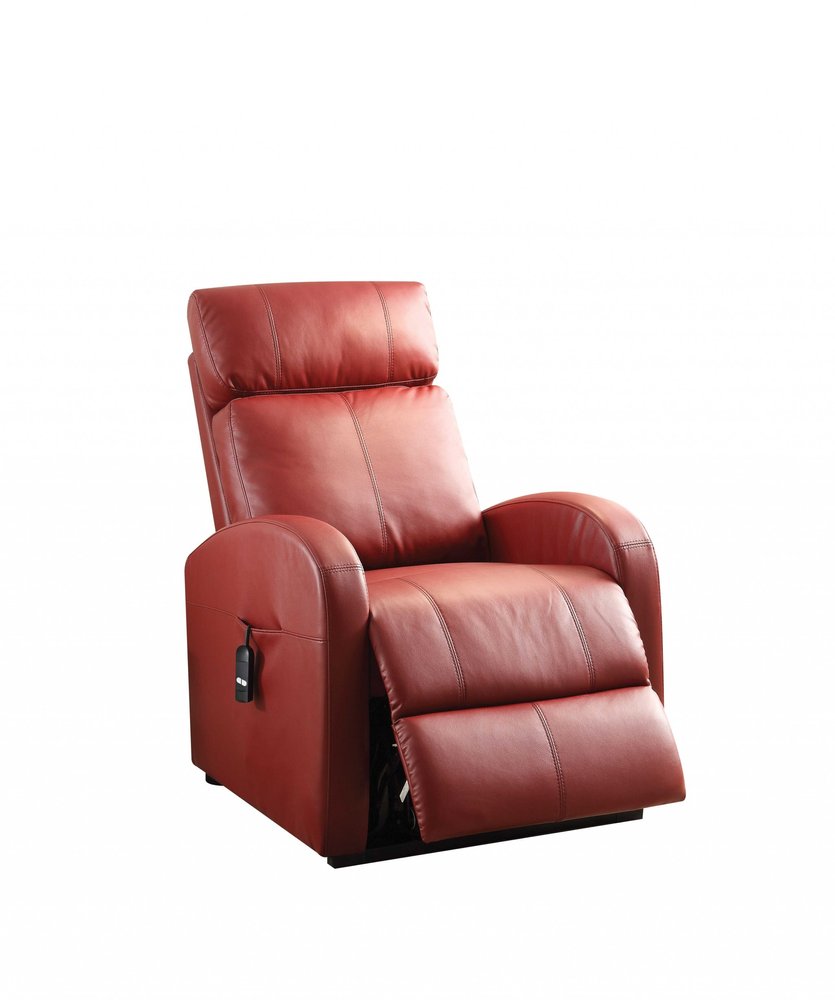 Red Tufted Faux Leather Power Lift Assist Recliner - 28-inch