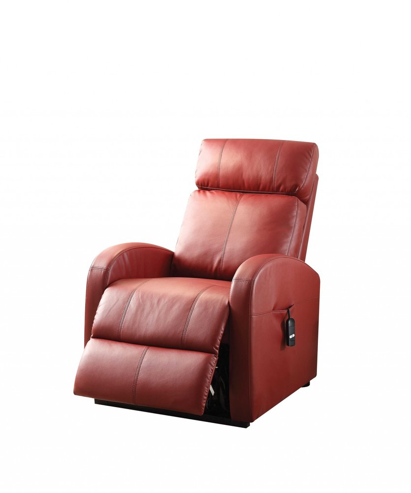 Red Tufted Faux Leather Power Lift Assist Recliner - 28-inch