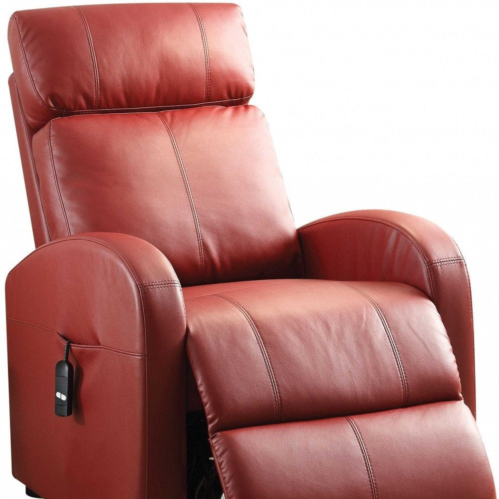 Red Tufted Faux Leather Power Lift Assist Recliner - 28-inch
