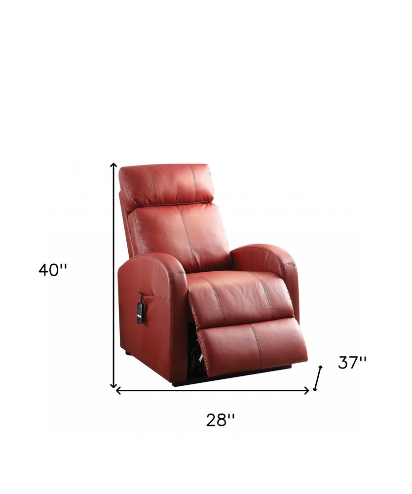 Red Tufted Faux Leather Power Lift Assist Recliner - 28-inch