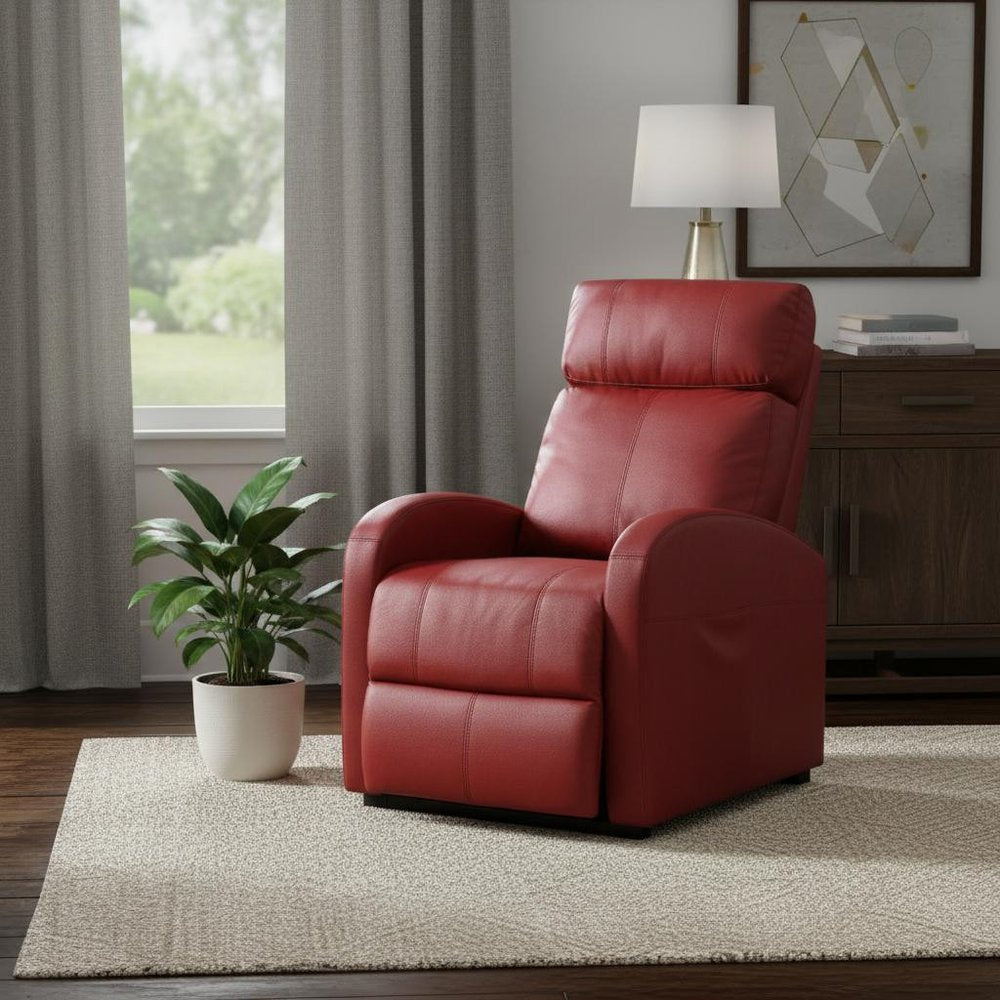 Red Tufted Faux Leather Power Lift Assist Recliner - 28-inch