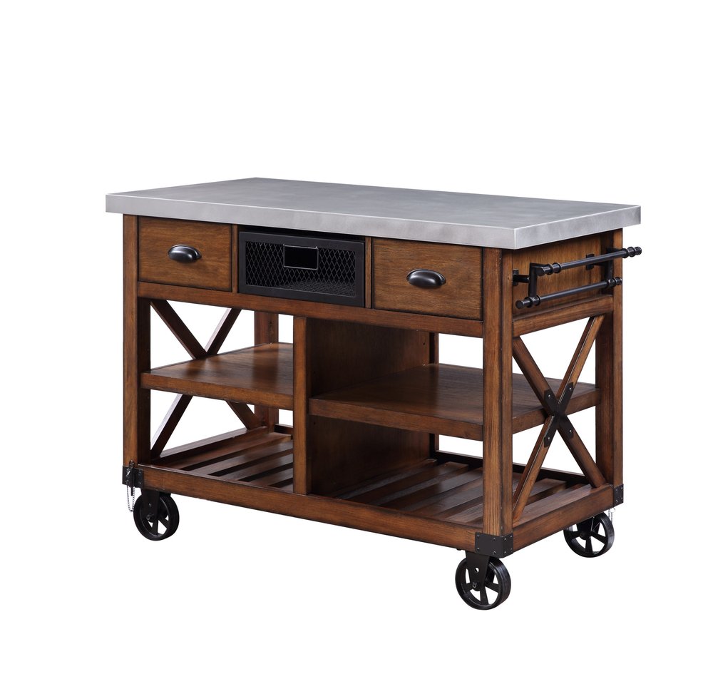 Brown and Silver 48 Rolling Kitchen Cart with Storage