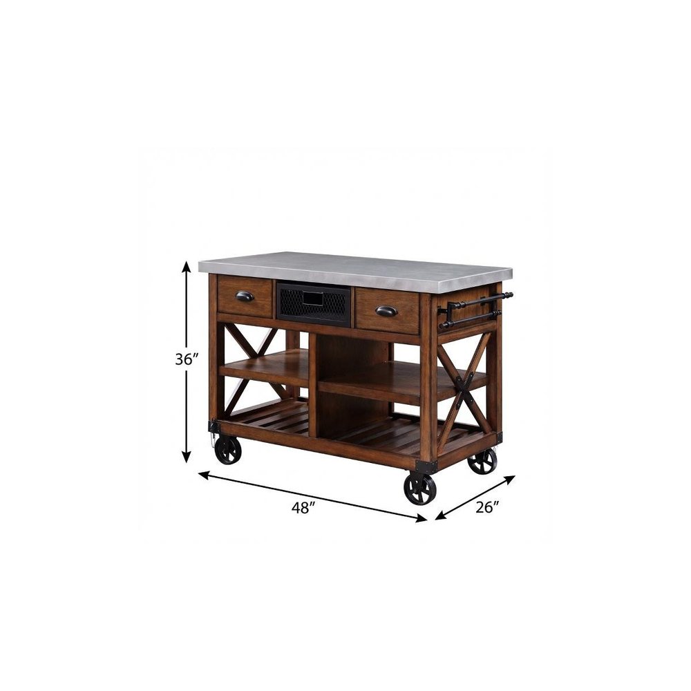 Brown and Silver 48 Rolling Kitchen Cart with Storage