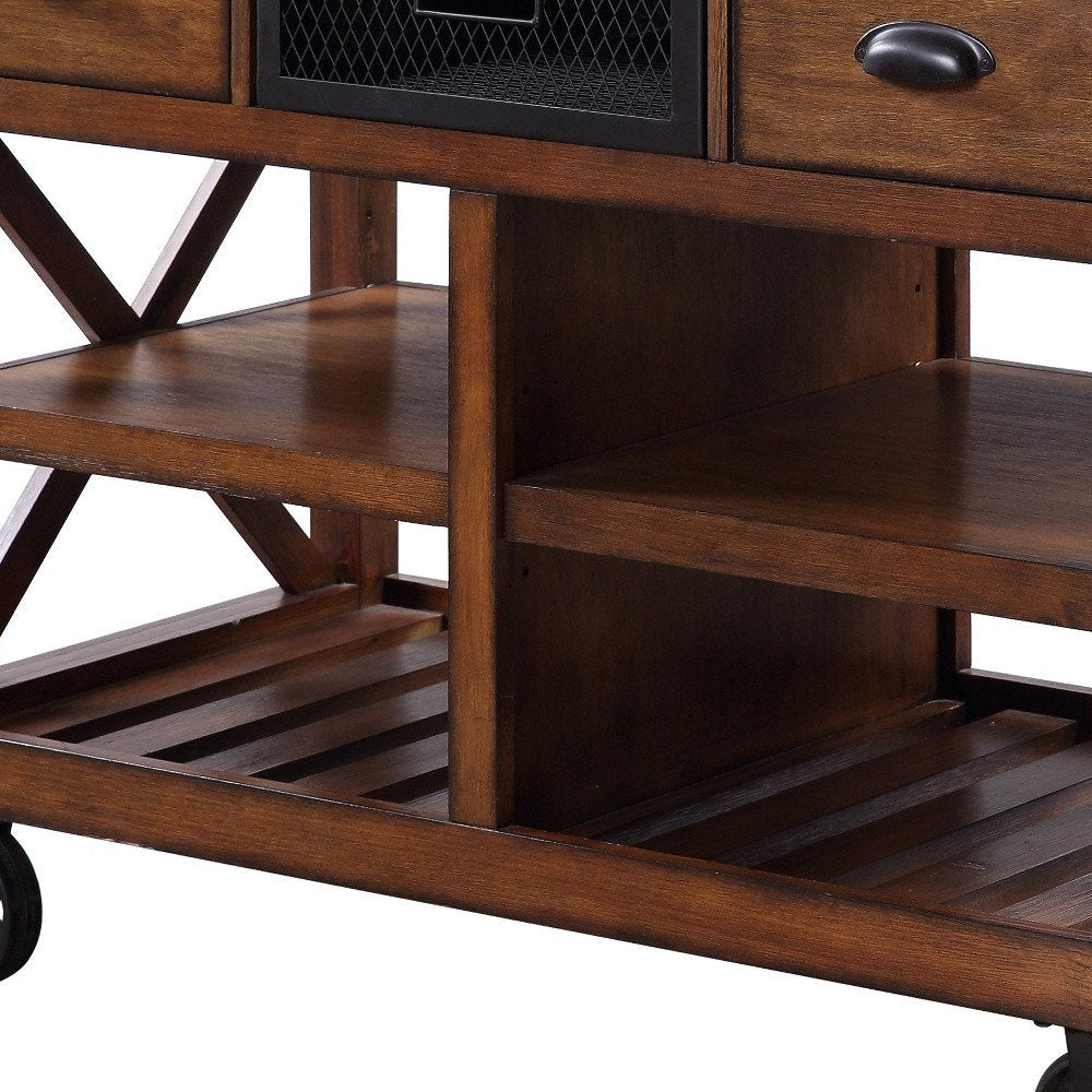 Brown and Silver 48 Rolling Kitchen Cart with Storage