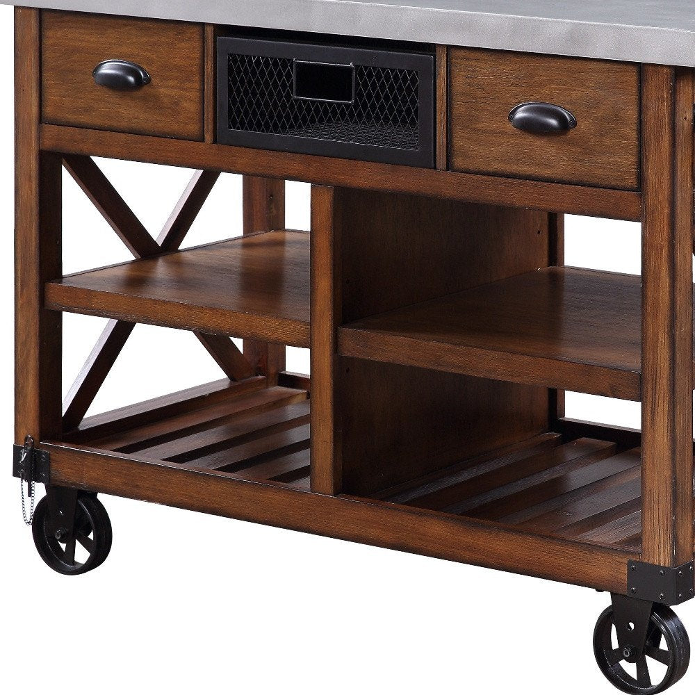 Brown and Silver 48 Rolling Kitchen Cart with Storage