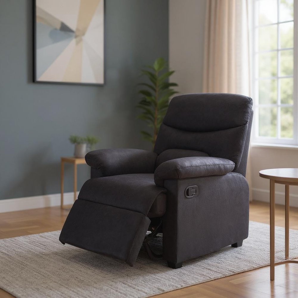 Black Microfiber Manual Recliner - 35-inch