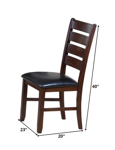 Set of Two Black and Dark Brown Upholstered Faux Leather Slat Back Dining Side Chairs