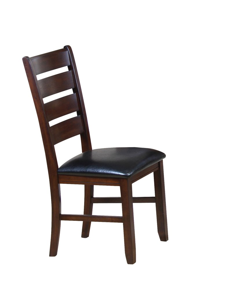 Set of Two Black and Dark Brown Upholstered Faux Leather Slat Back Dining Side Chairs