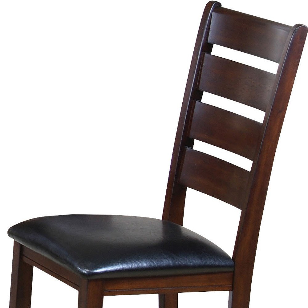 Set of Two Black and Dark Brown Upholstered Faux Leather Slat Back Dining Side Chairs