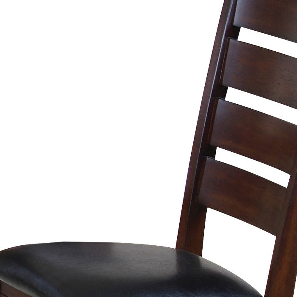 Set of Two Black and Dark Brown Upholstered Faux Leather Slat Back Dining Side Chairs