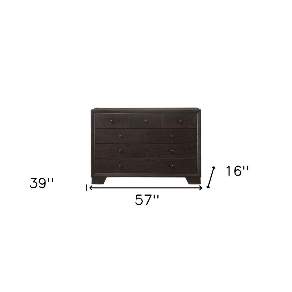Espresso Wood Nine Drawer Double Dresser - 57-inch
