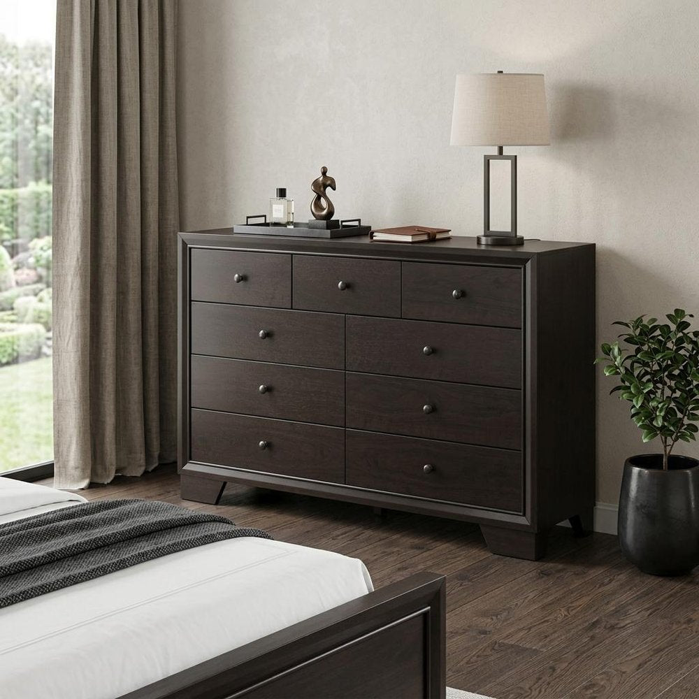 Espresso Wood Nine Drawer Double Dresser - 57-inch
