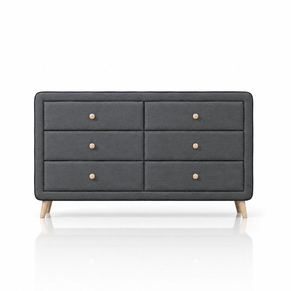 Light Gray Solid Wood Six Drawer Dresser - 43-inch